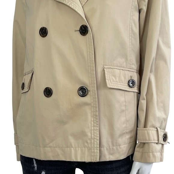 Lands End Double Breasted Short Trench Coat Jacket Neutral Tan Spring Coastal - Picture 4 of 10